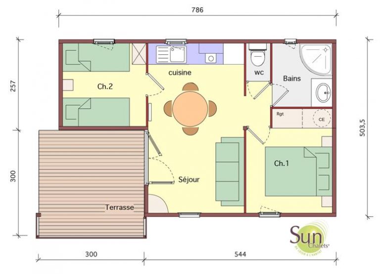 Plan de l’un des chalets du camping